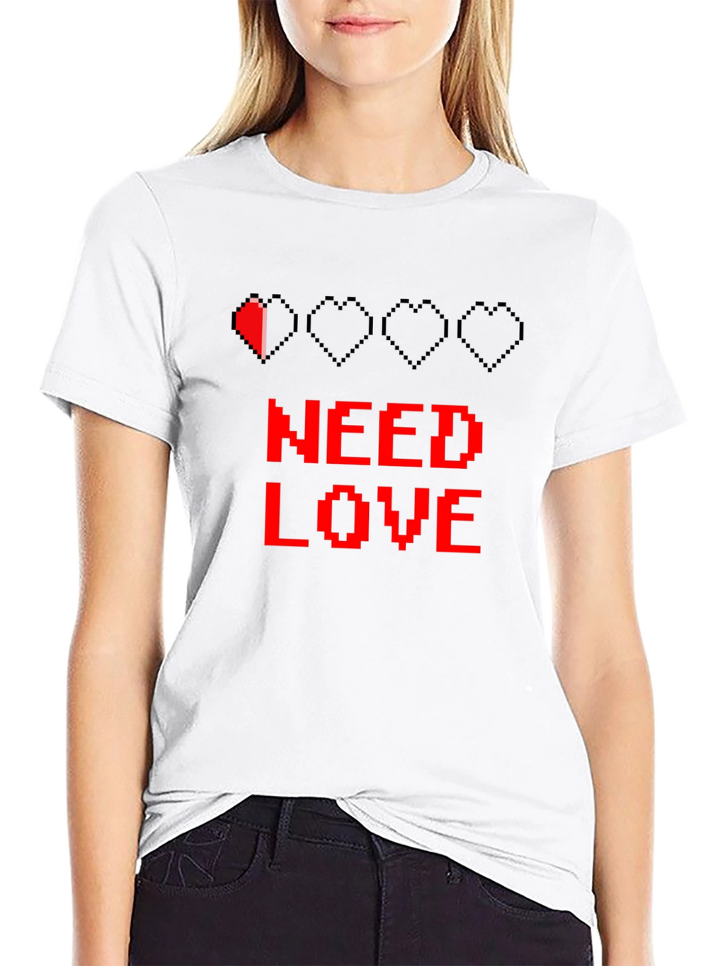Need Love Black Graphic Tee - Pixel Heart Design