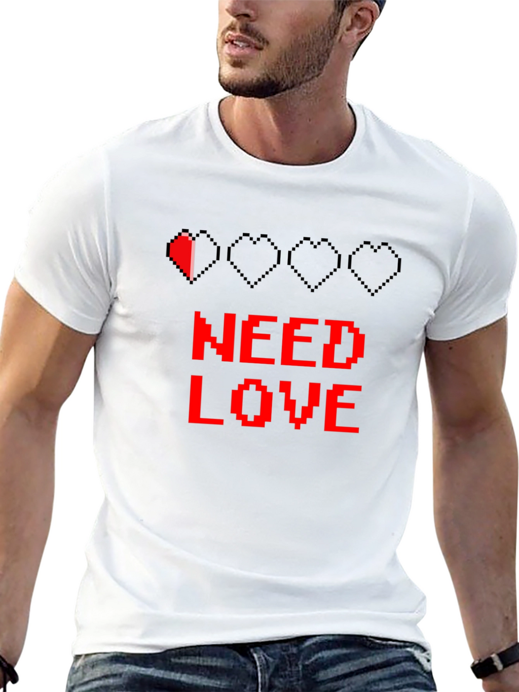 Need Love Black Graphic Tee - Pixel Heart Design