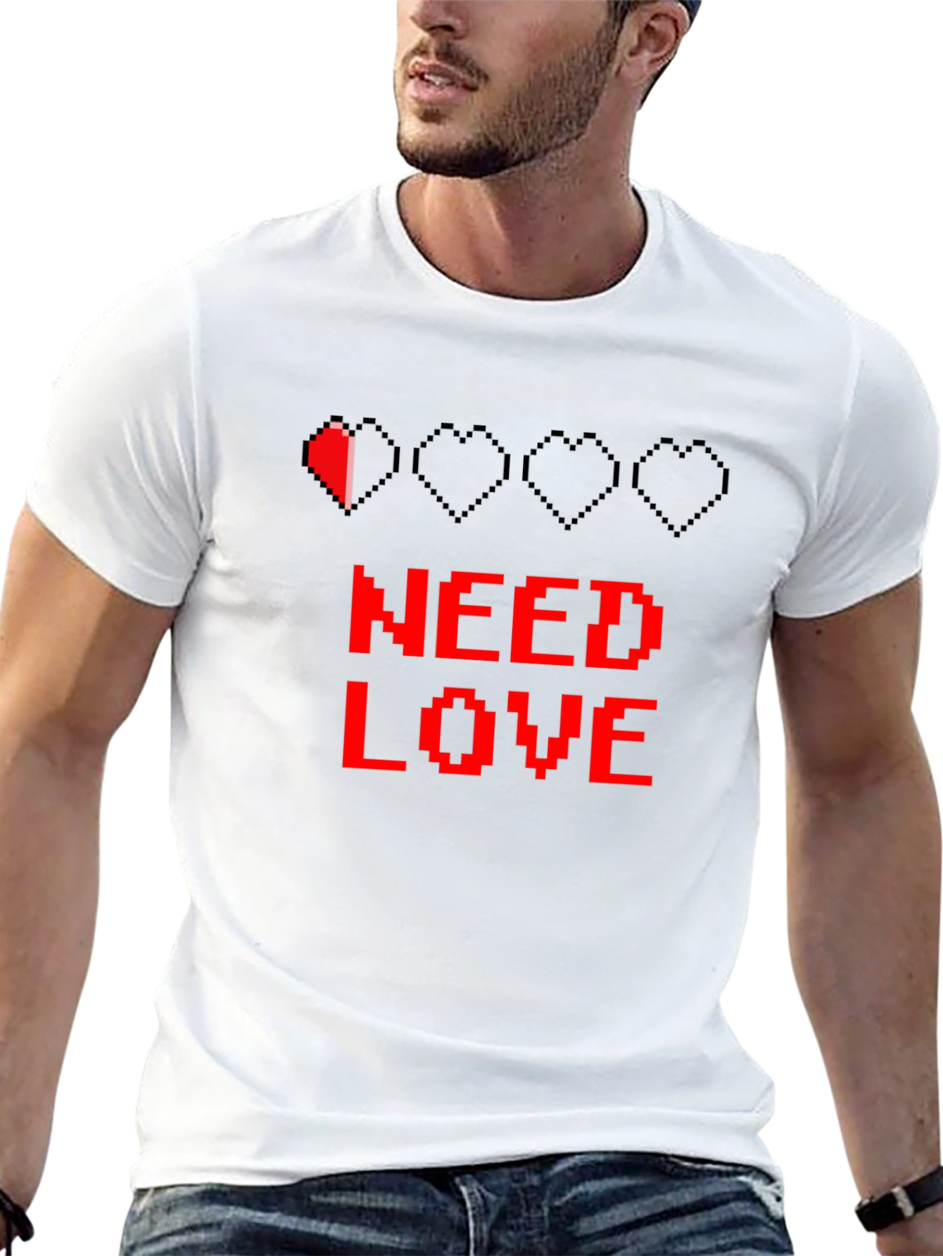 Need Love Black Graphic Tee - Pixel Heart Design
