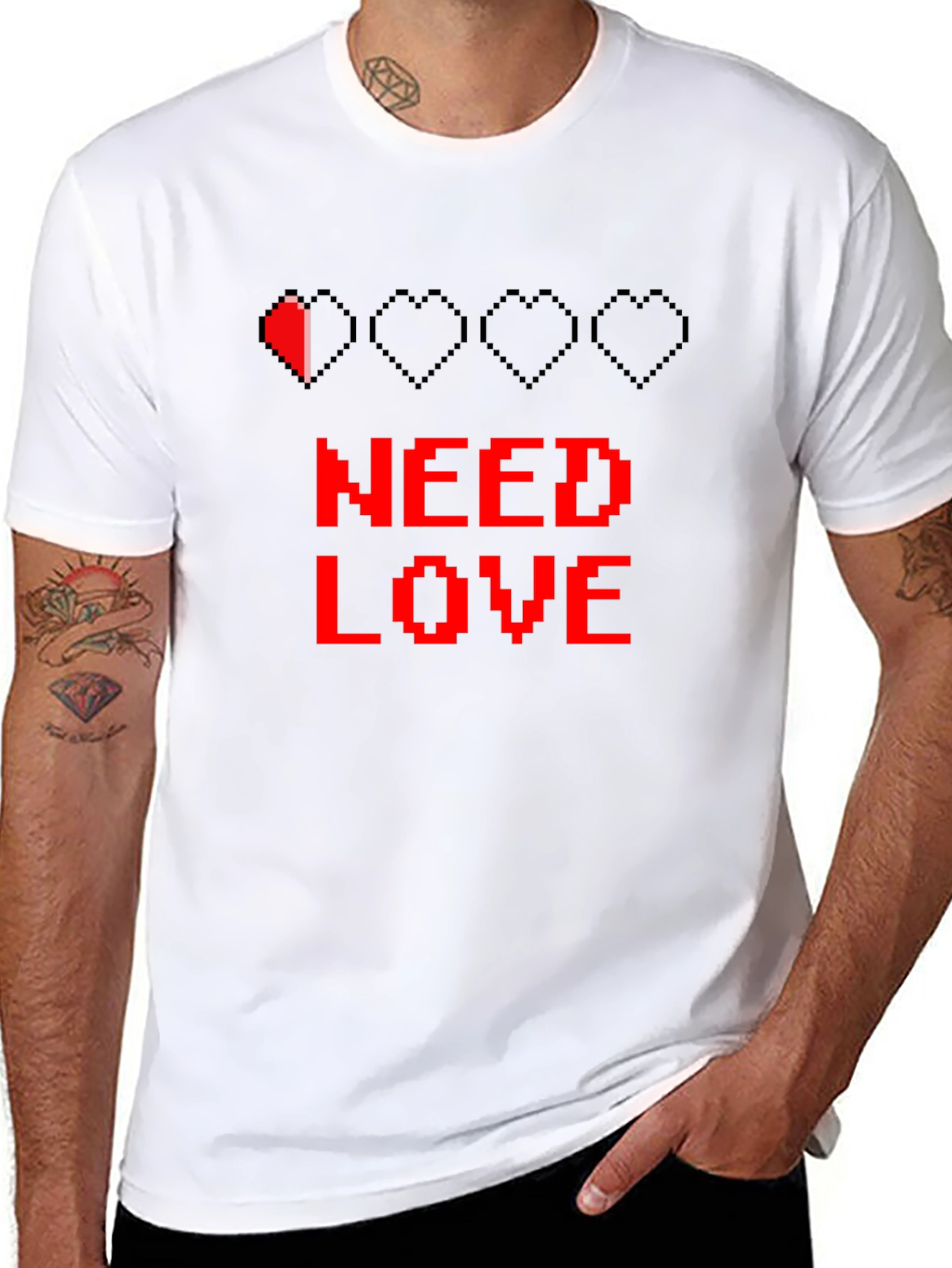 Need Love Black Graphic Tee - Pixel Heart Design