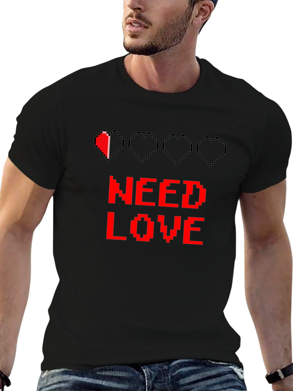 Need Love Black Graphic Tee - Pixel Heart Design