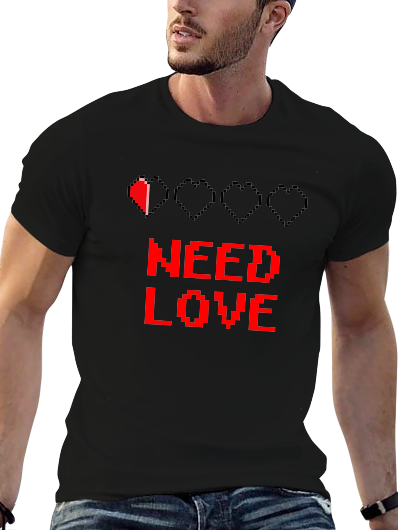 Need Love Black Graphic Tee - Pixel Heart Design