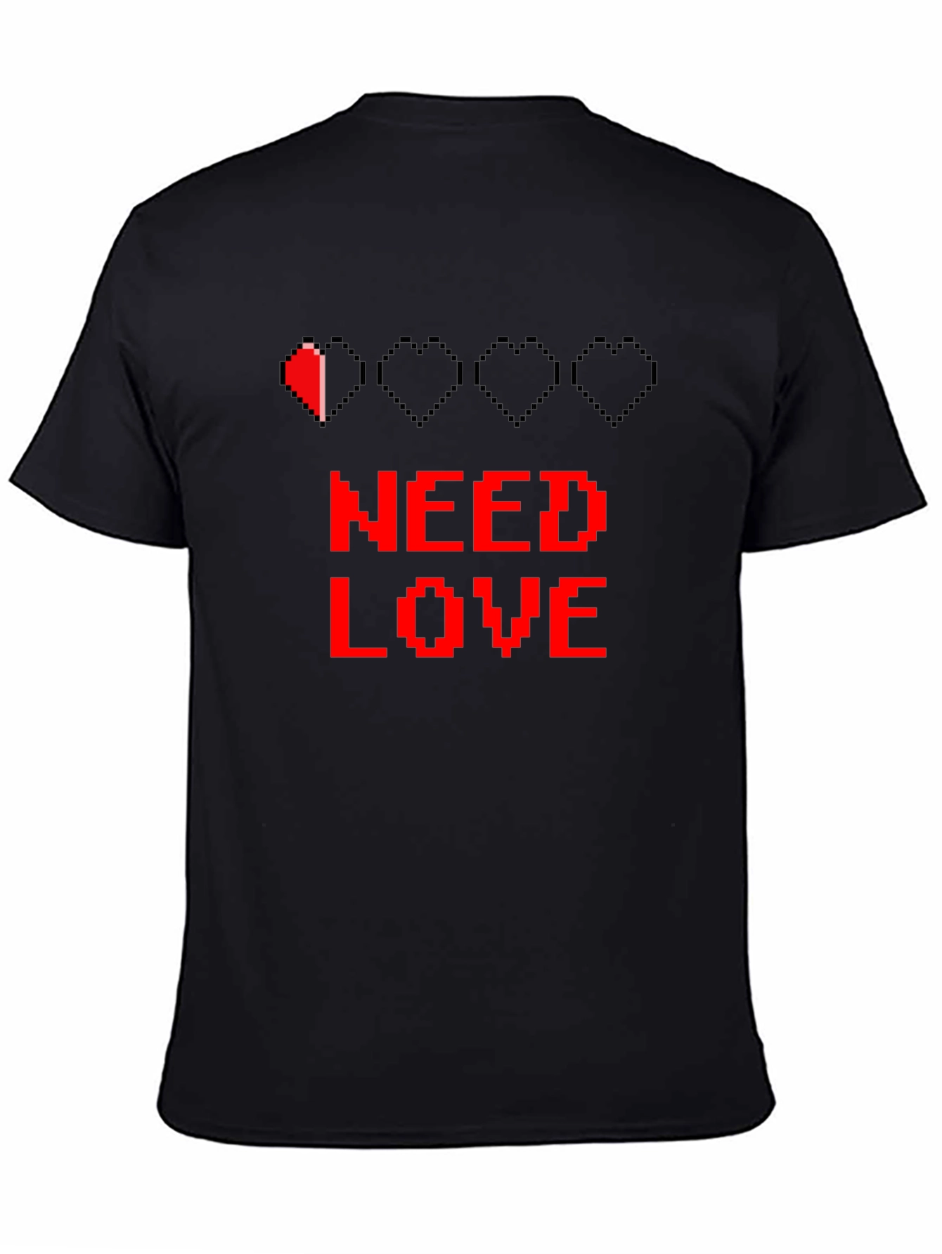 Need Love Black Graphic Tee - Pixel Heart Design
