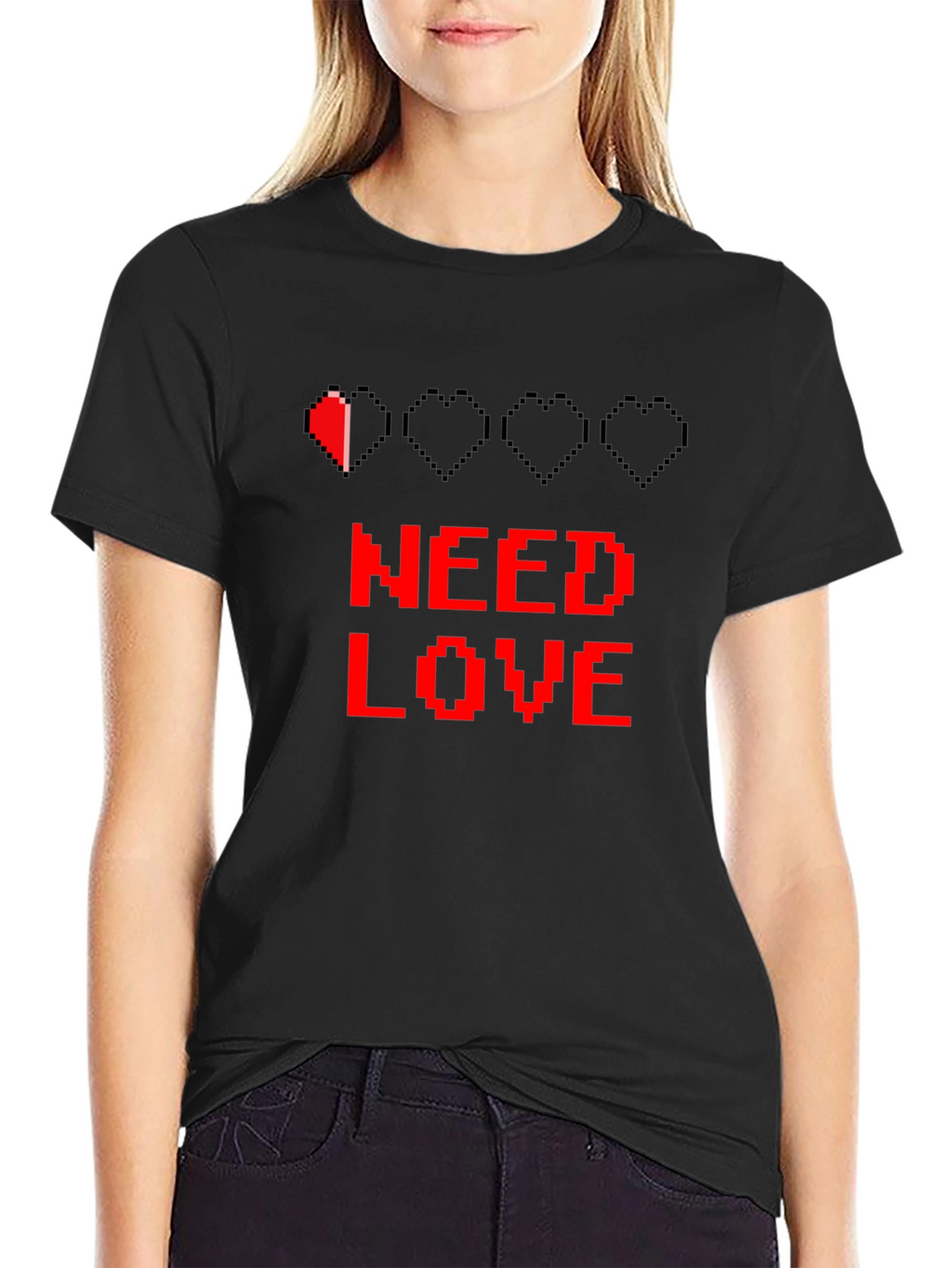 Need Love Black Graphic Tee - Pixel Heart Design