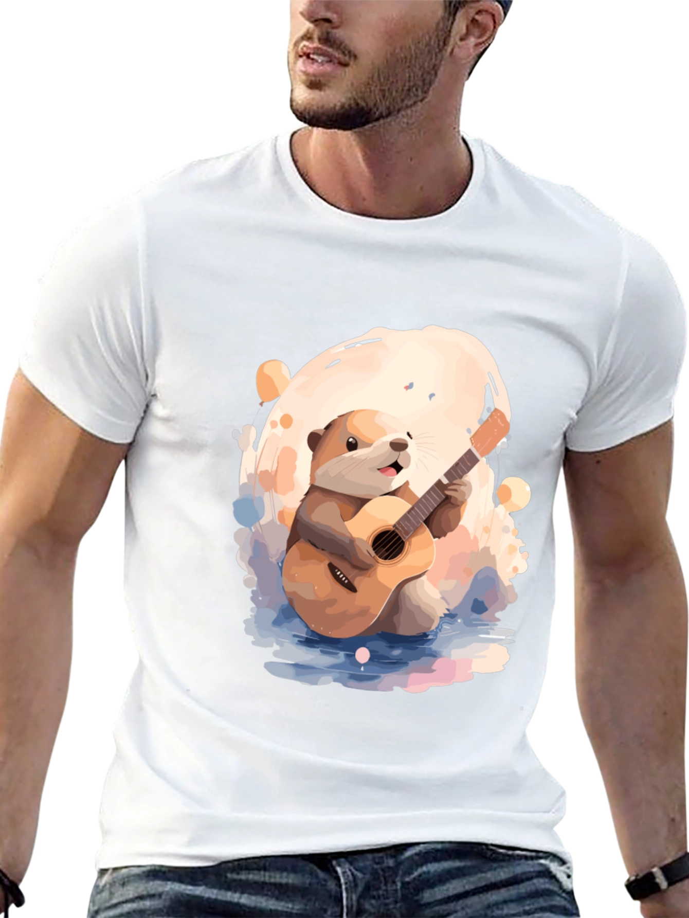 Otter Guitar Player Black T-Shirt