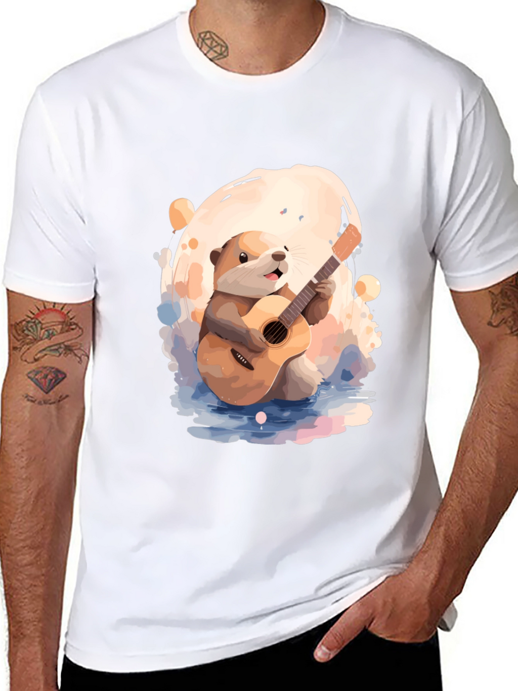 Otter Guitar Player Black T-Shirt