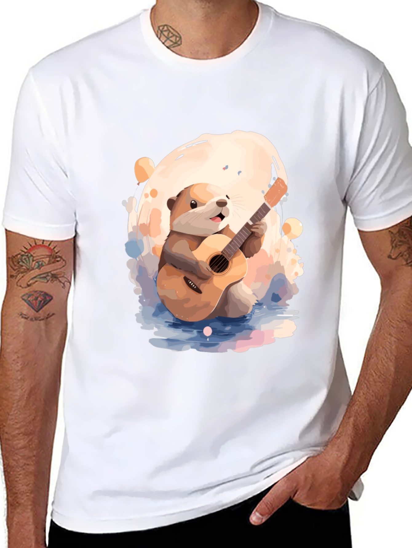 Otter Guitar Player Black T-Shirt