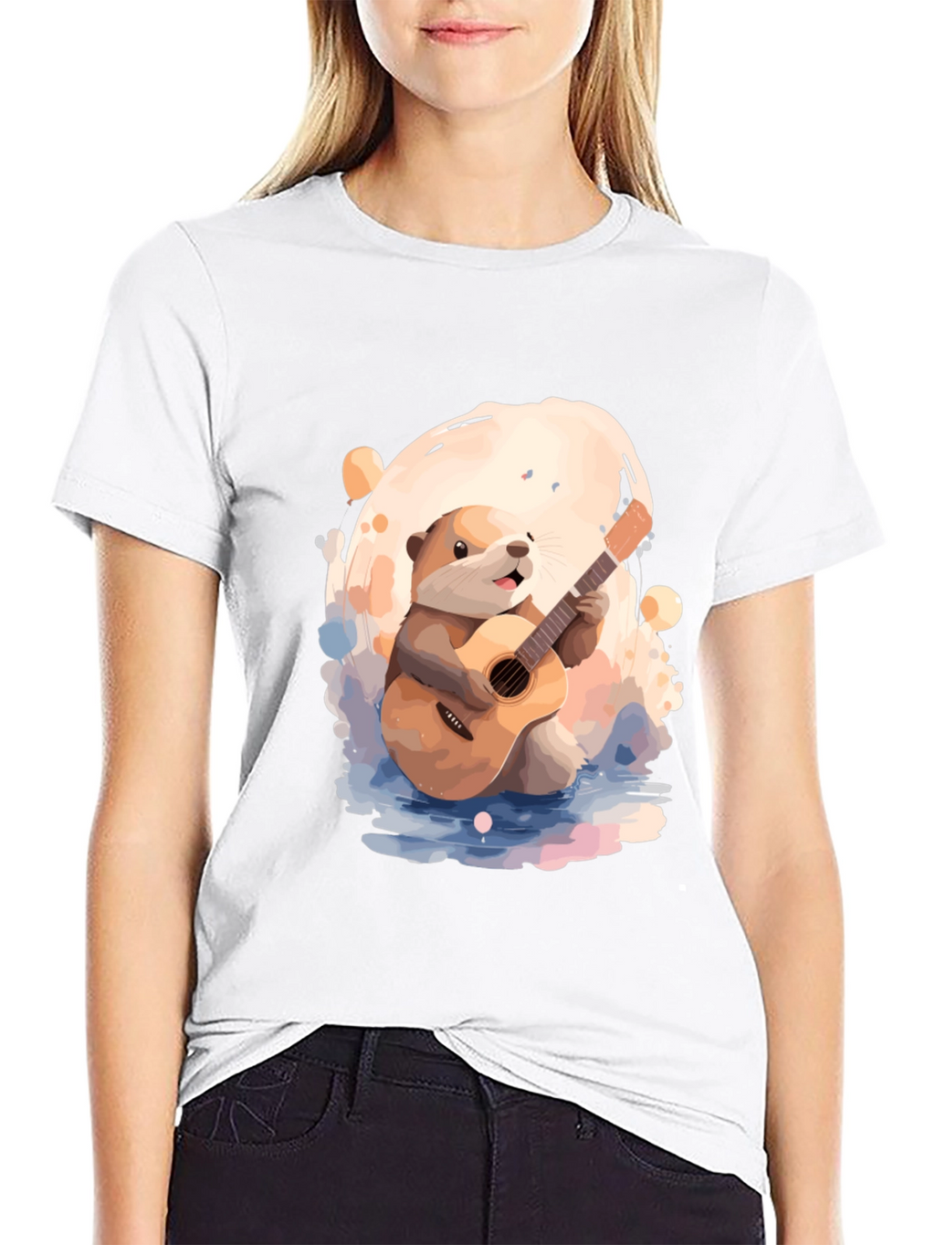 Otter Guitar Player Black T-Shirt