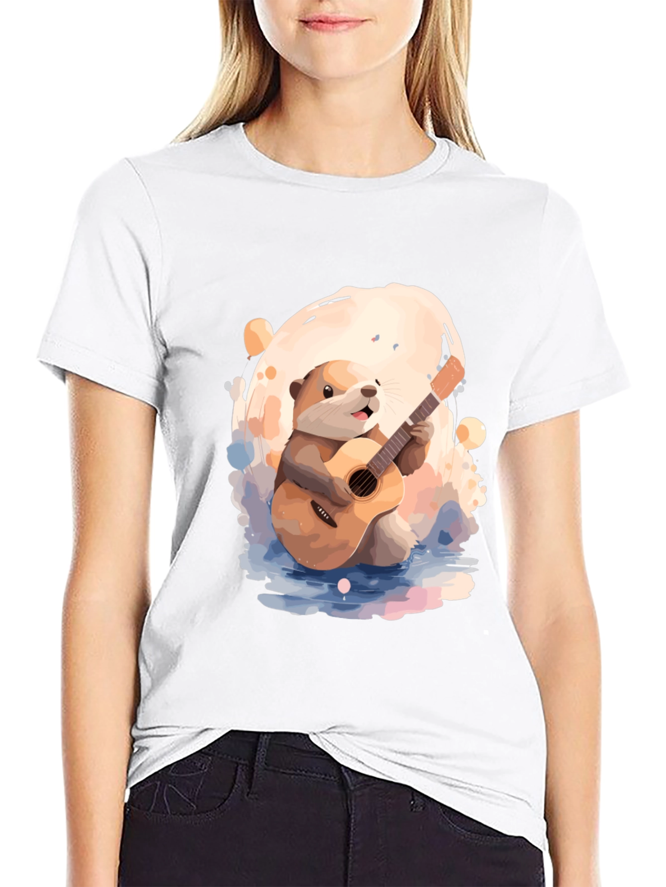 Otter Guitar Player Black T-Shirt