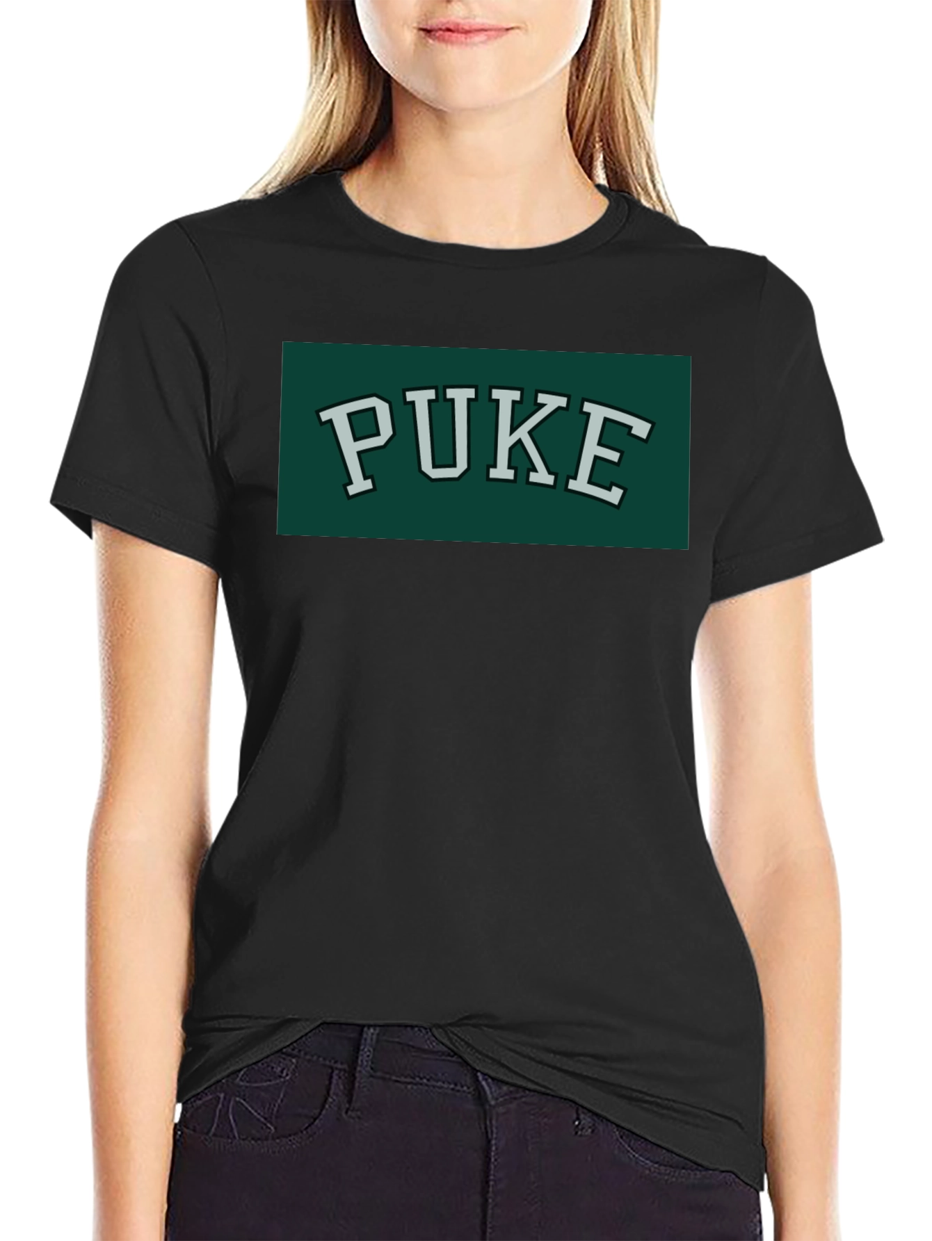 PUKE Text Tee - Retro College Style Graphic T-Shirt