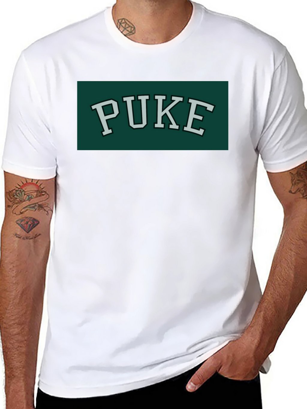 PUKE Text Tee - Retro College Style Graphic T-Shirt
