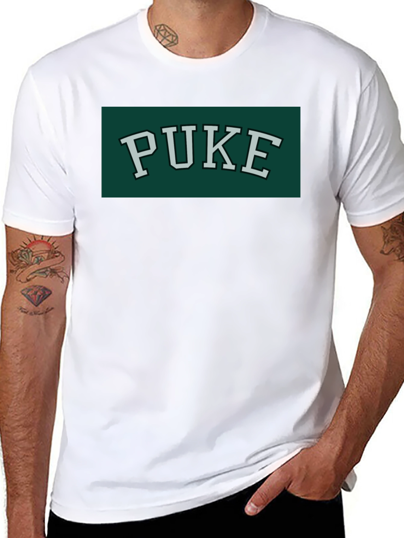 PUKE Text Tee - Retro College Style Graphic T-Shirt