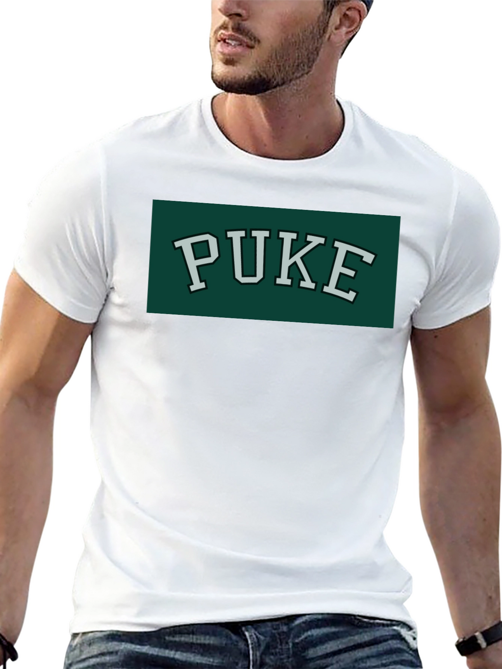 PUKE Text Tee - Retro College Style Graphic T-Shirt
