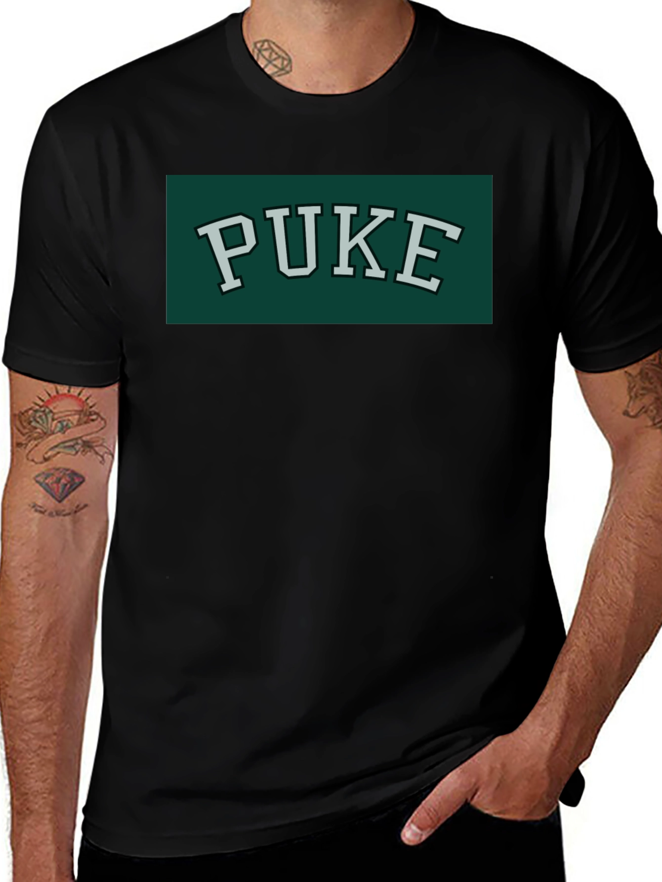 PUKE Text Tee - Retro College Style Graphic T-Shirt