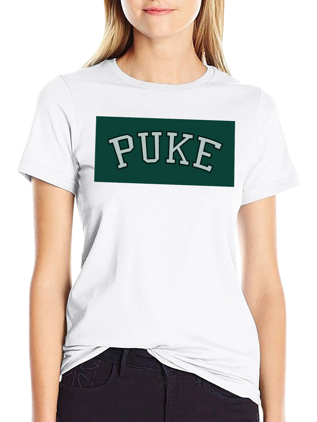 PUKE Text Tee - Retro College Style Graphic T-Shirt