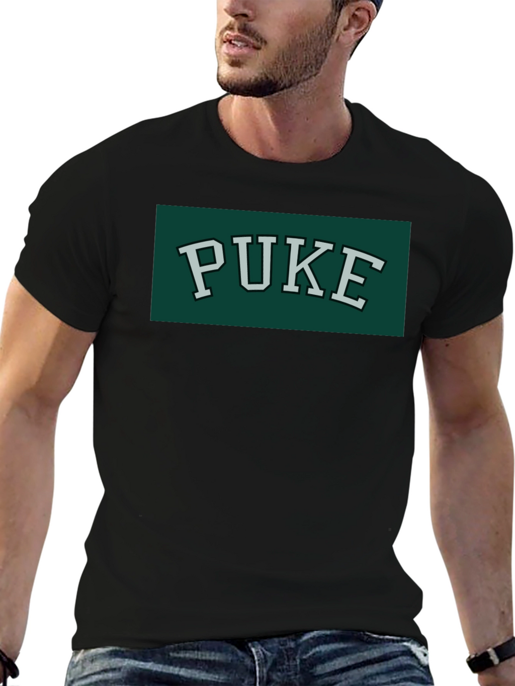PUKE Text Tee - Retro College Style Graphic T-Shirt