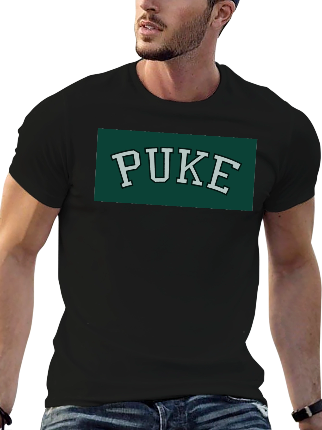 PUKE Text Tee - Retro College Style Graphic T-Shirt
