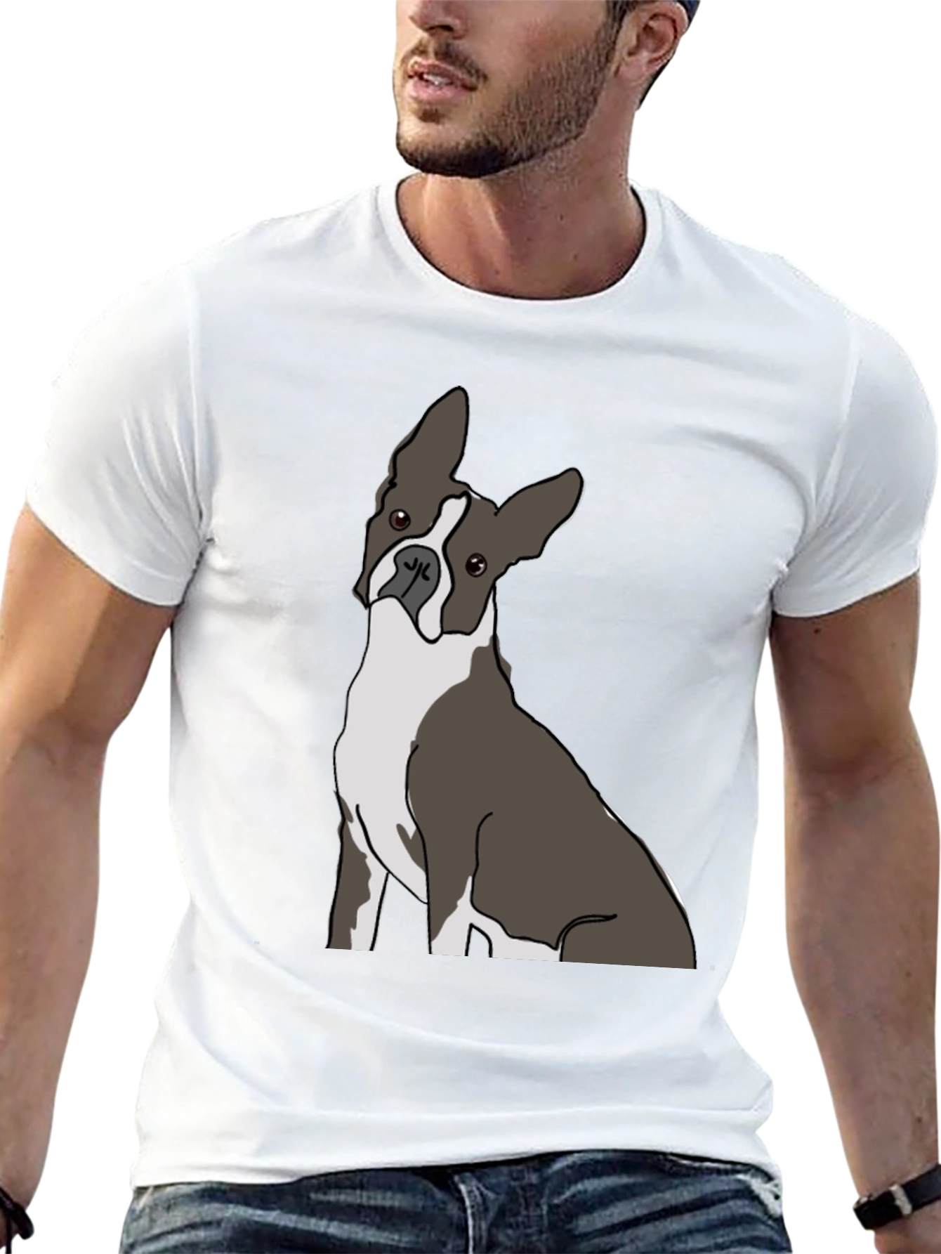 Boston Terrier Graphic Tee - Black Cotton Casual Wear