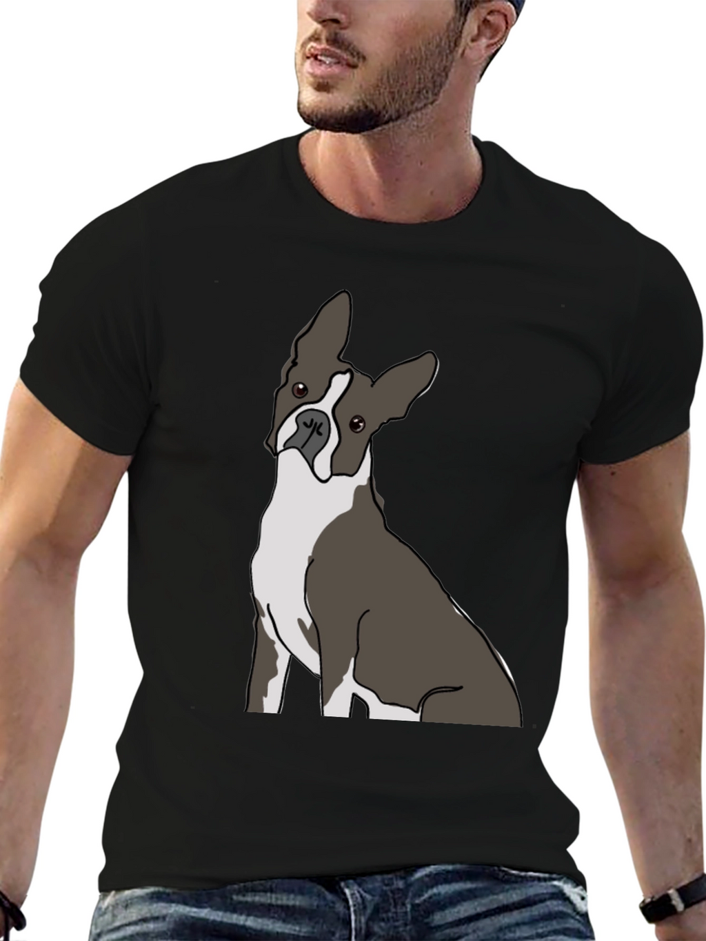 Boston Terrier Graphic Tee - Black Cotton Casual Wear