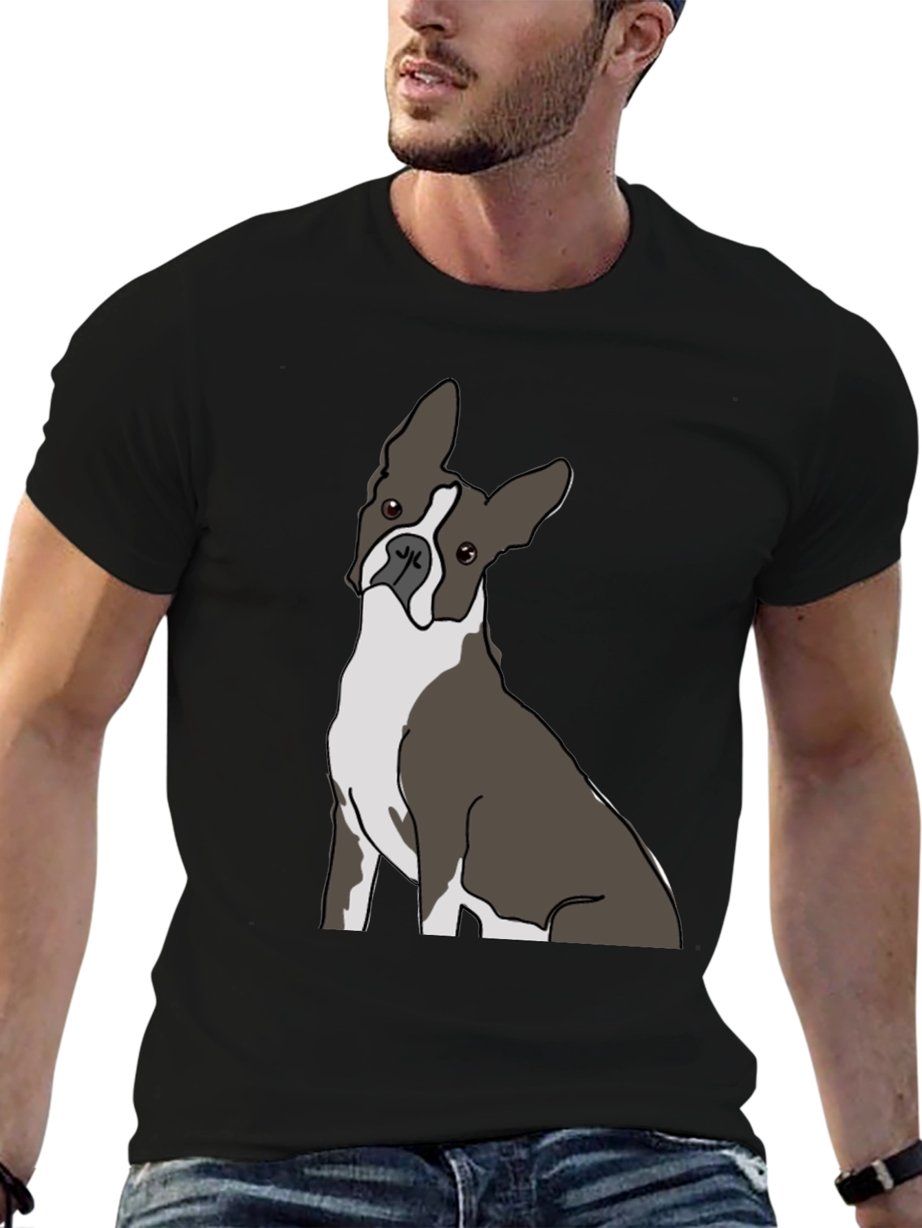 Boston Terrier Graphic Tee - Black Cotton Casual Wear