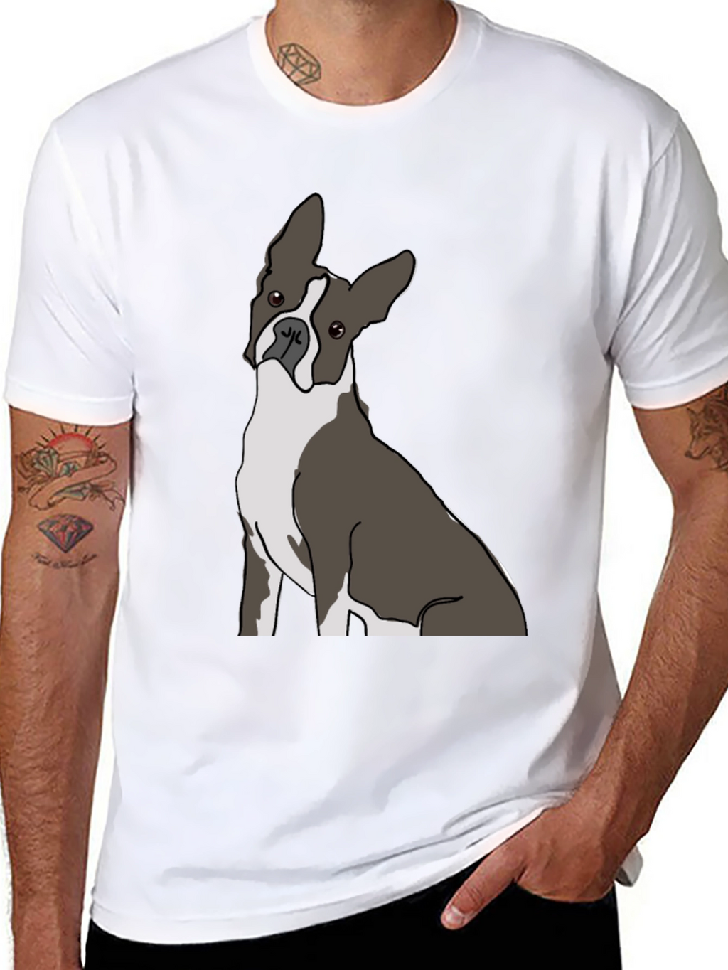 Boston Terrier Graphic Tee - Black Cotton Casual Wear