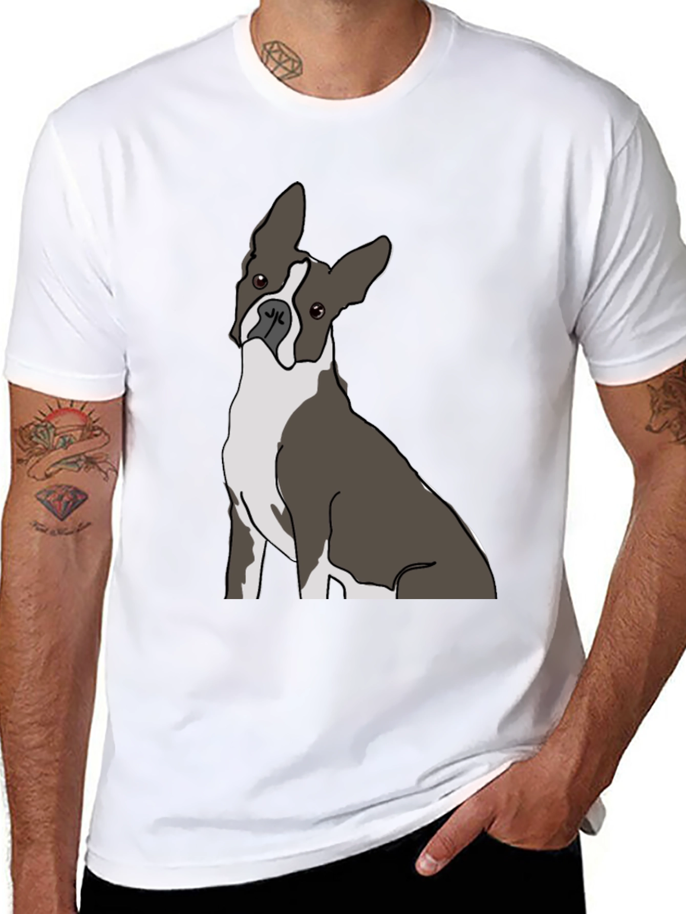 Boston Terrier Graphic Tee - Black Cotton Casual Wear