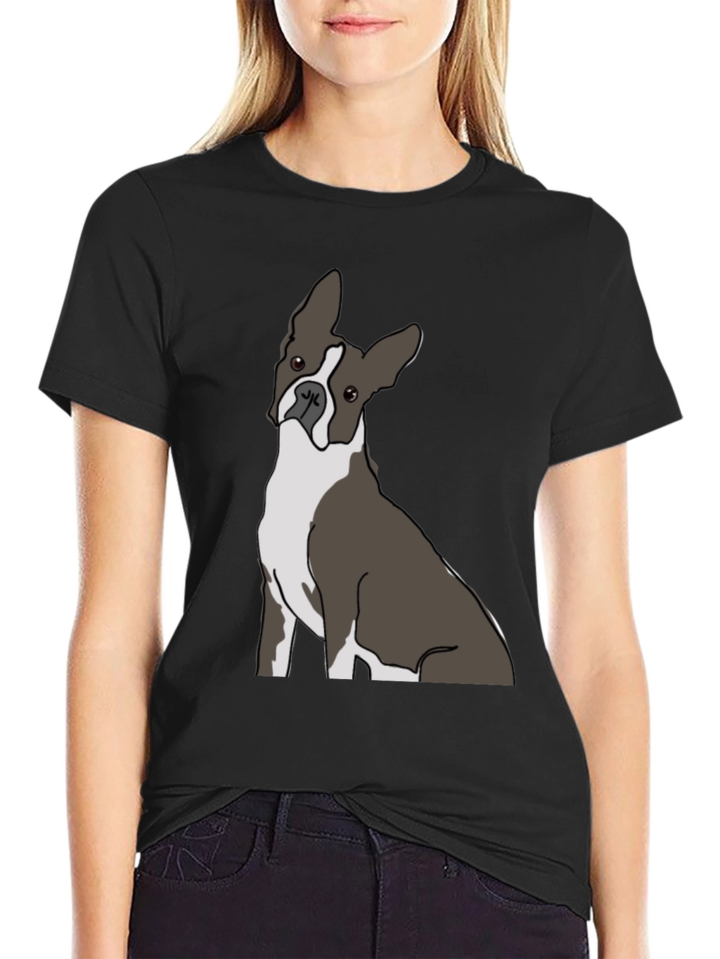 Boston Terrier Graphic Tee - Black Cotton Casual Wear