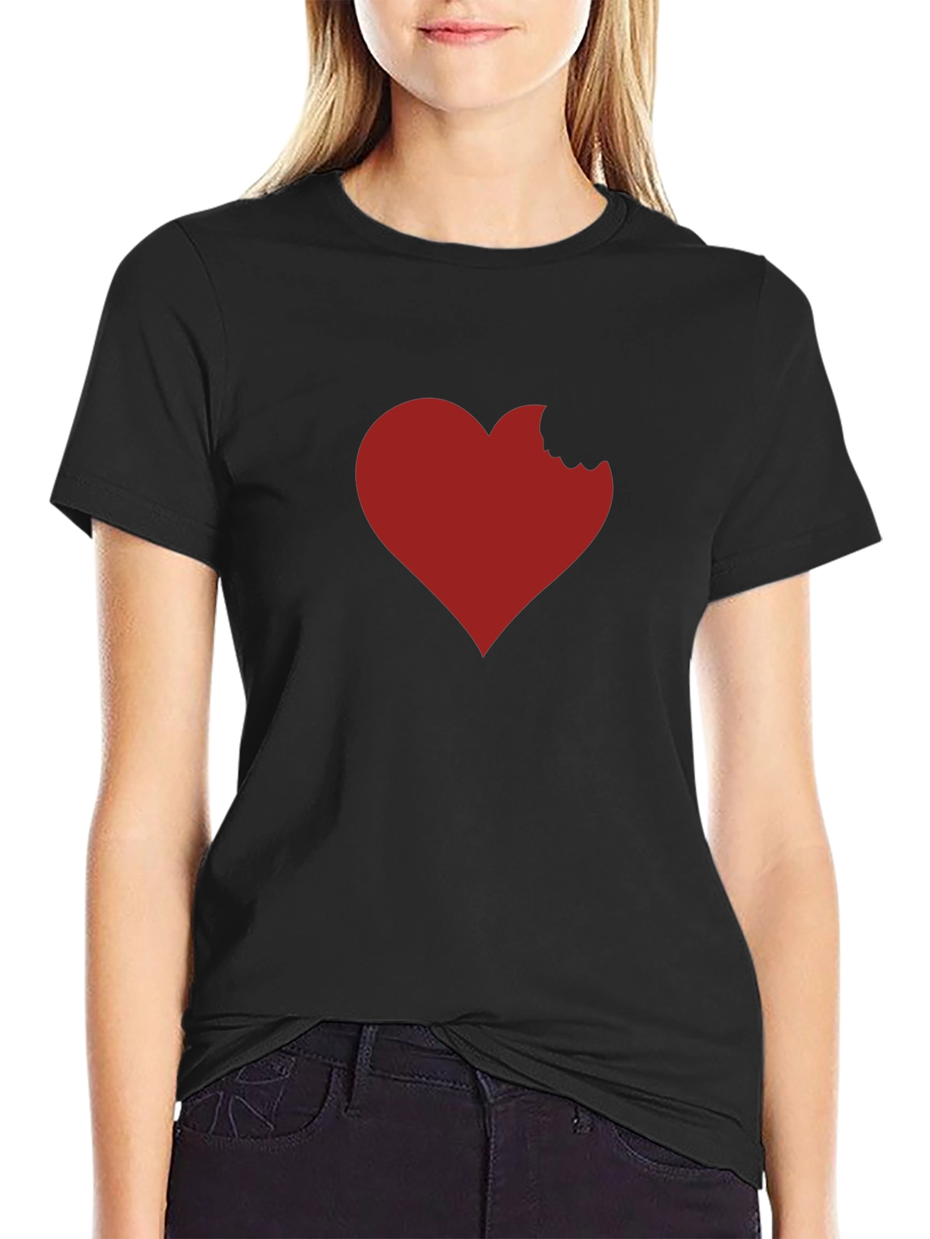 Heart Bite T-Shirt - Black Crew Neck Tee