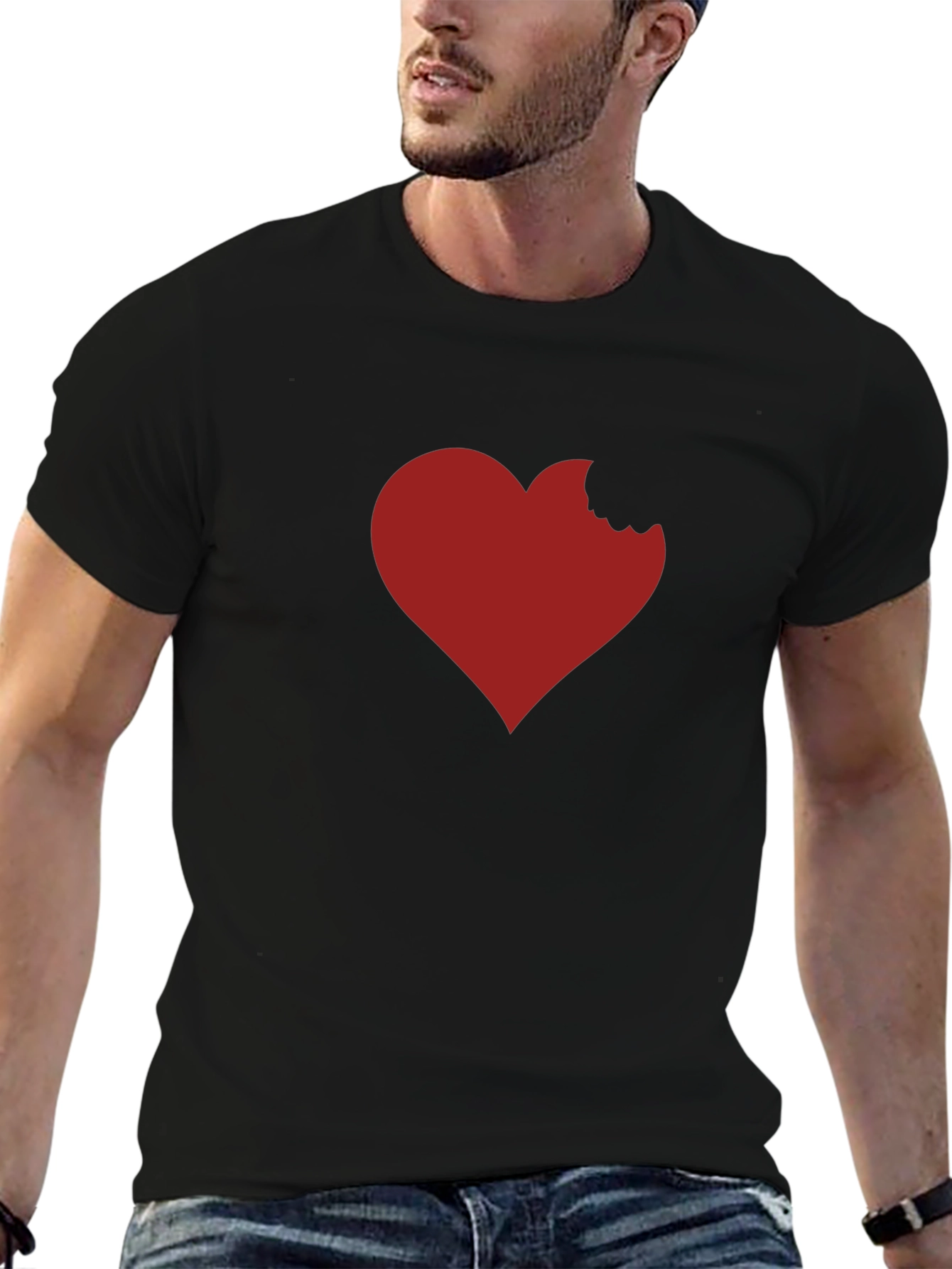 Heart Bite T-Shirt - Black Crew Neck Tee