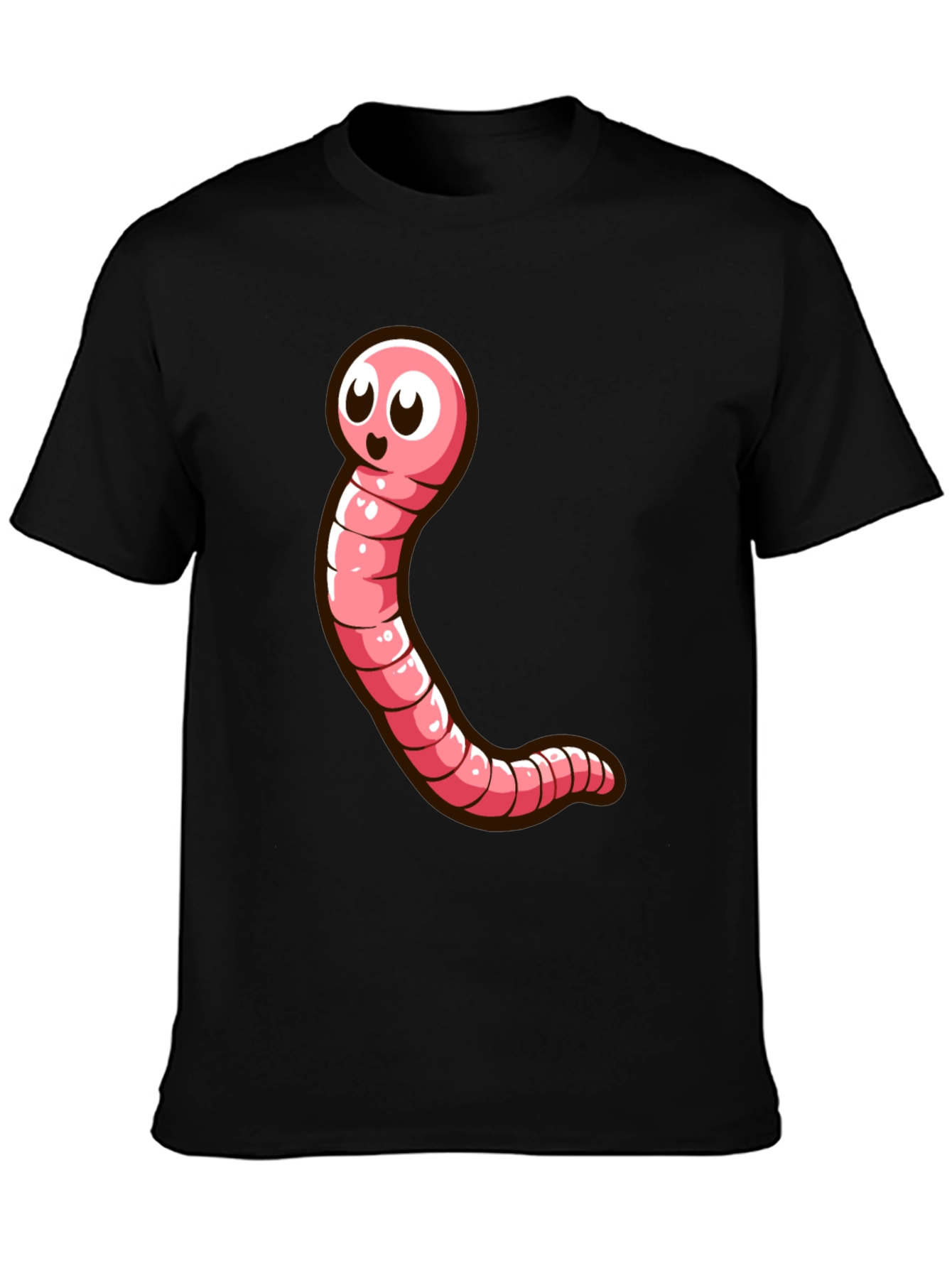 Cartoon Worm Graphic Tee - Black Cotton T-Shirt