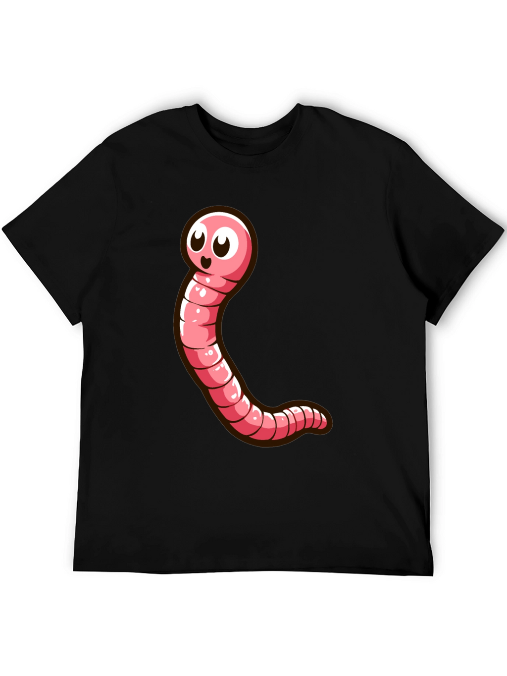 Cartoon Worm Graphic Tee - Black Cotton T-Shirt