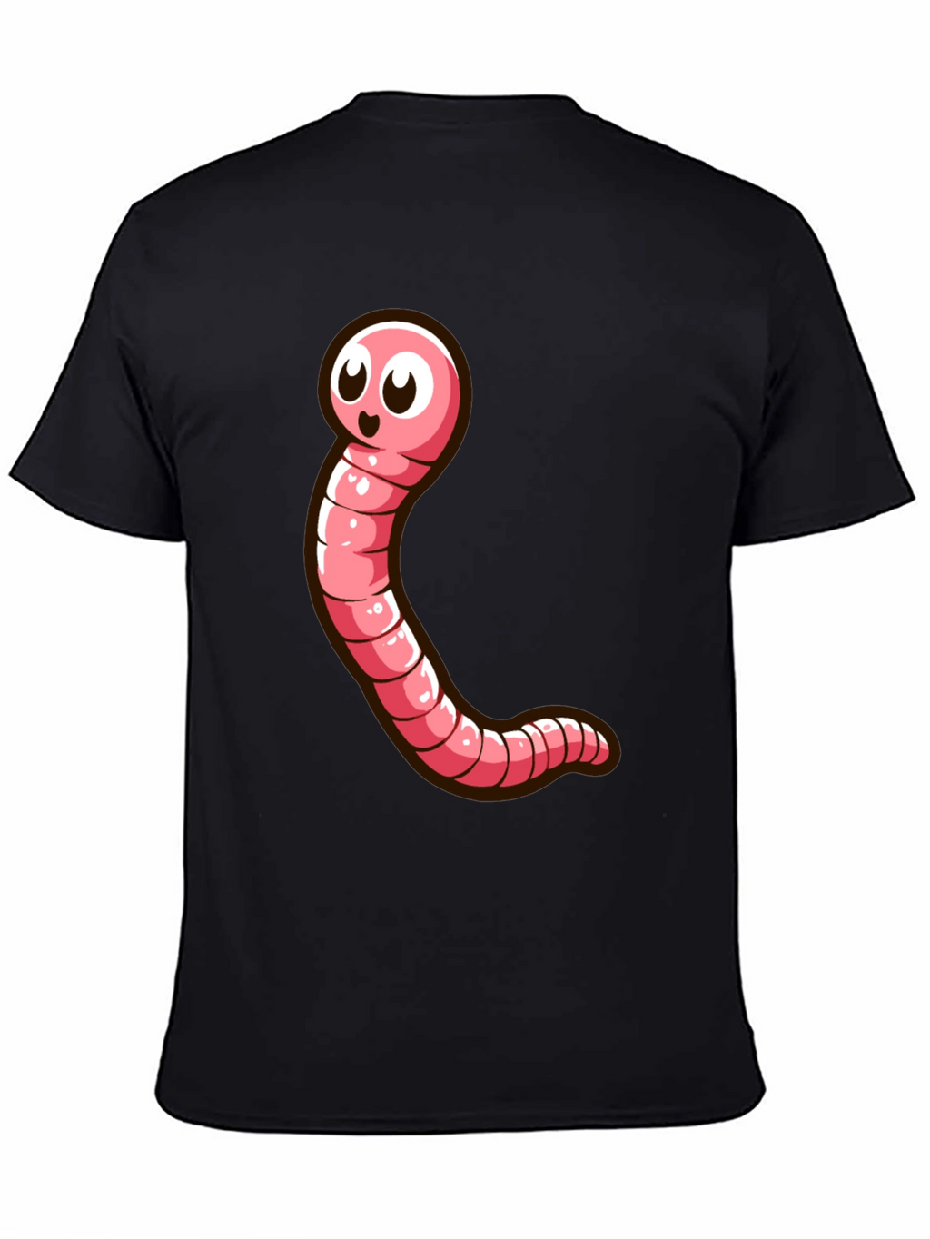 Cartoon Worm Graphic Tee - Black Cotton T-Shirt