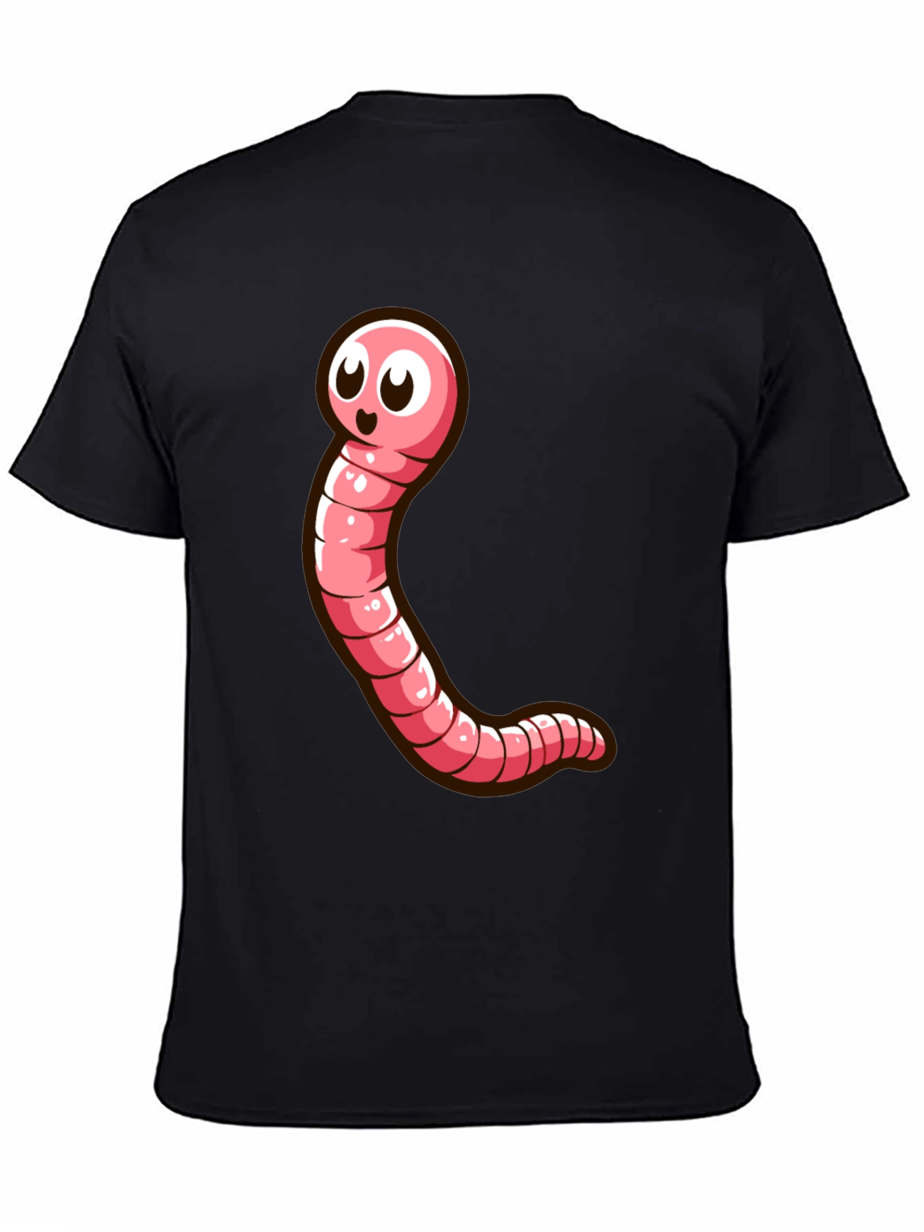 Cartoon Worm Graphic Tee - Black Cotton T-Shirt