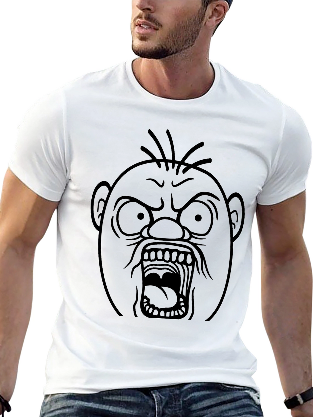 Angry Face Graphic T-Shirt - Black Cotton Tee
