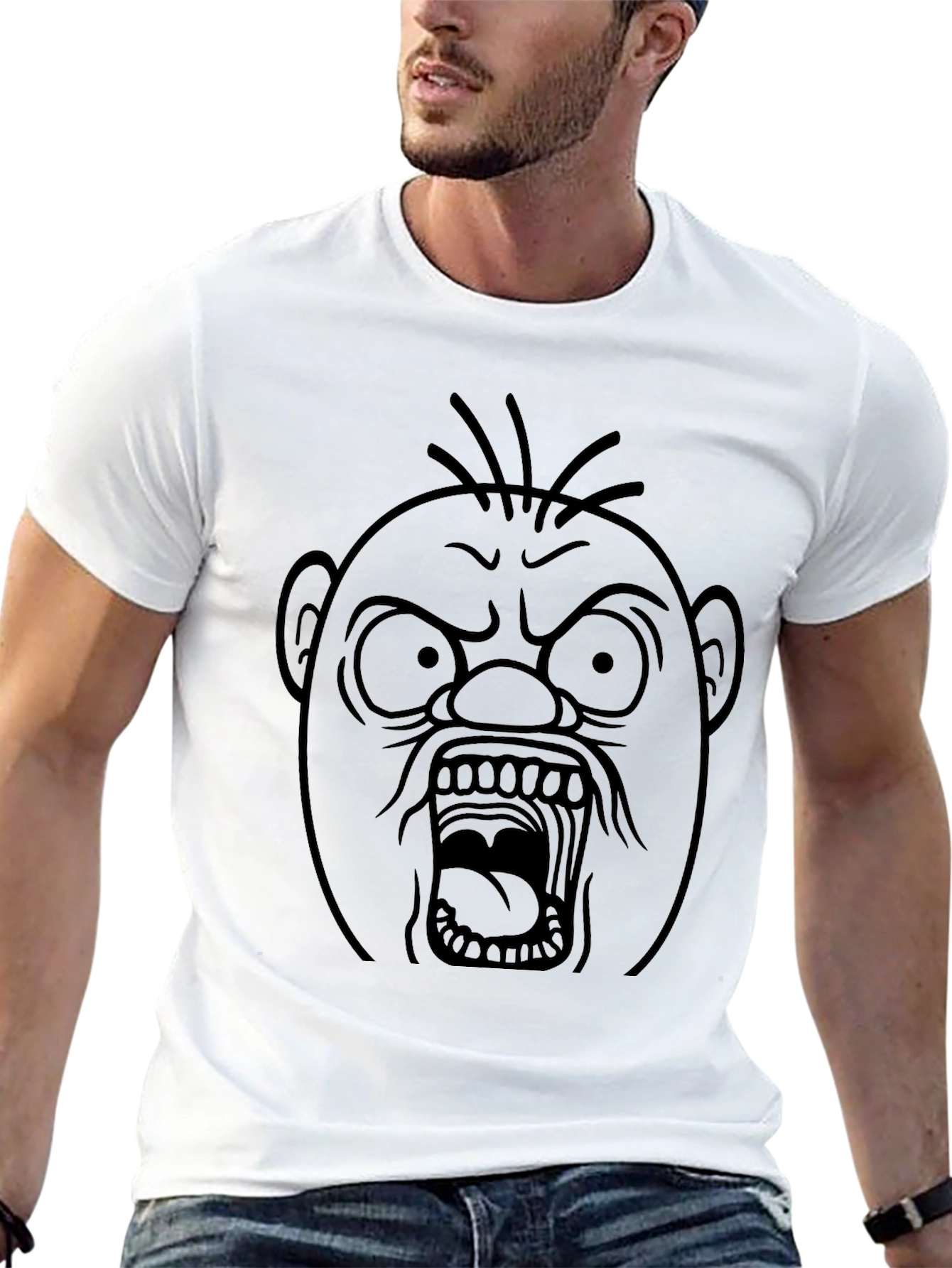 Angry Face Graphic T-Shirt - Black Cotton Tee