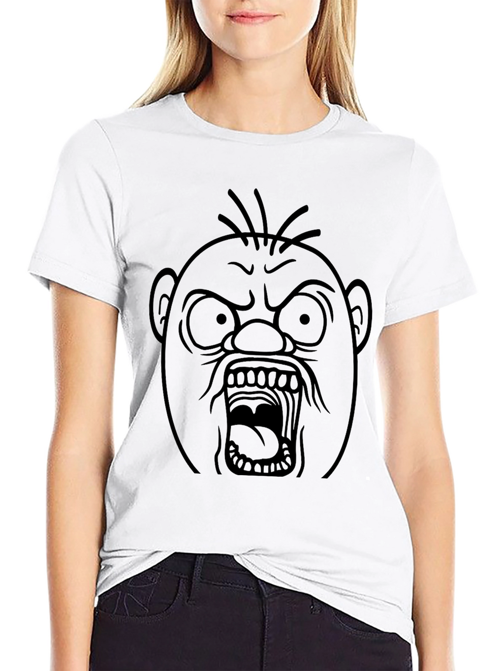 Angry Face Graphic T-Shirt - Black Cotton Tee