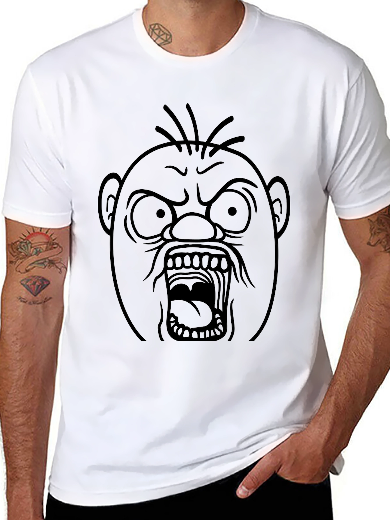 Angry Face Graphic T-Shirt - Black Cotton Tee