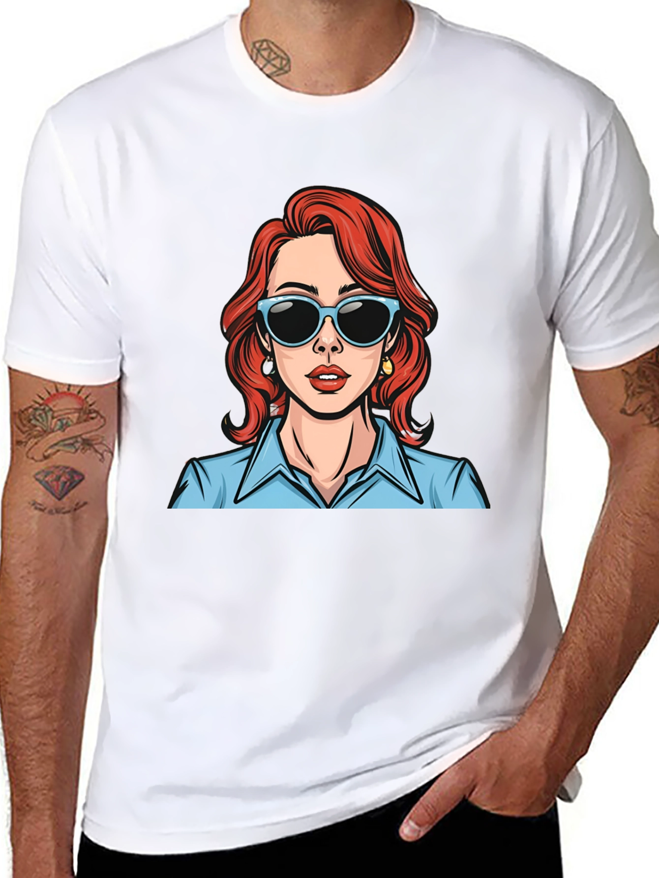 Retro Cartoon Woman Graphic T-Shirt - Black