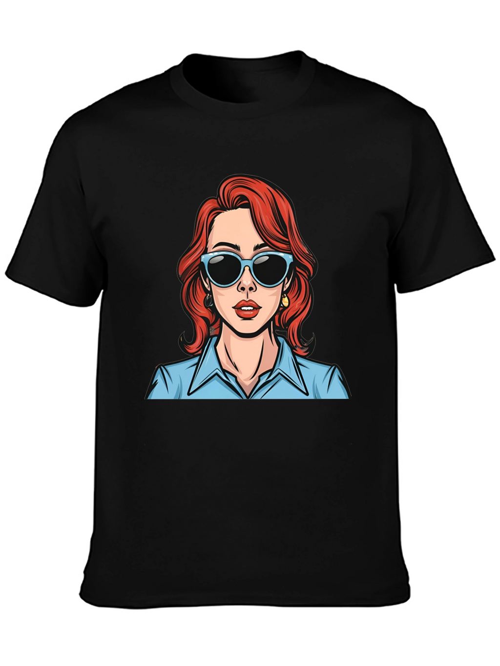 Retro Cartoon Woman Graphic T-Shirt - Black