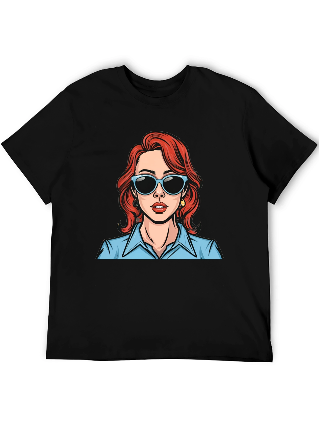 Retro Cartoon Woman Graphic T-Shirt - Black