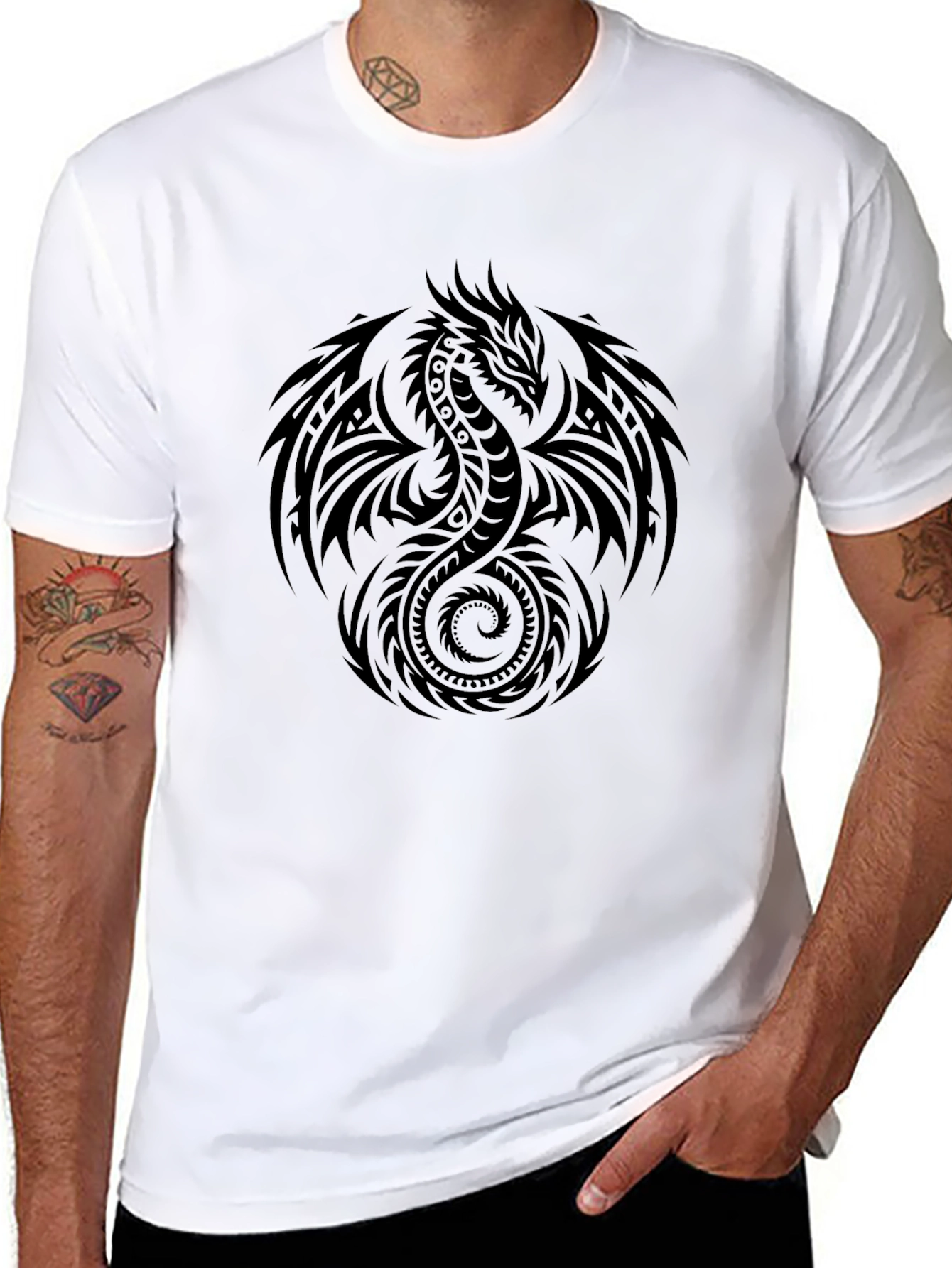 Tribal Dragon Graphic Black T-Shirt