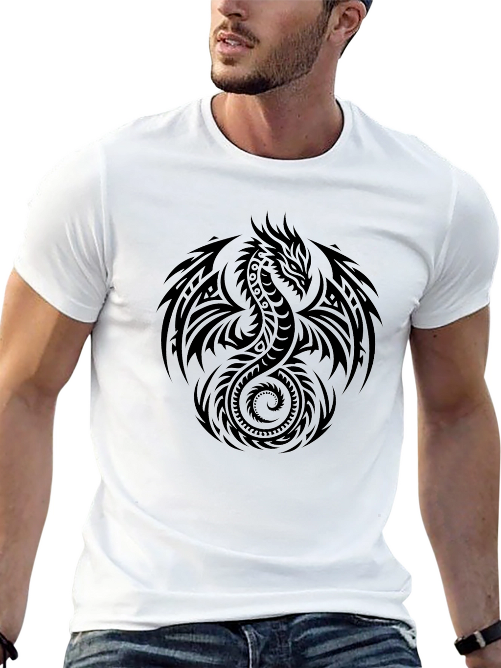 Tribal Dragon Graphic Black T-Shirt