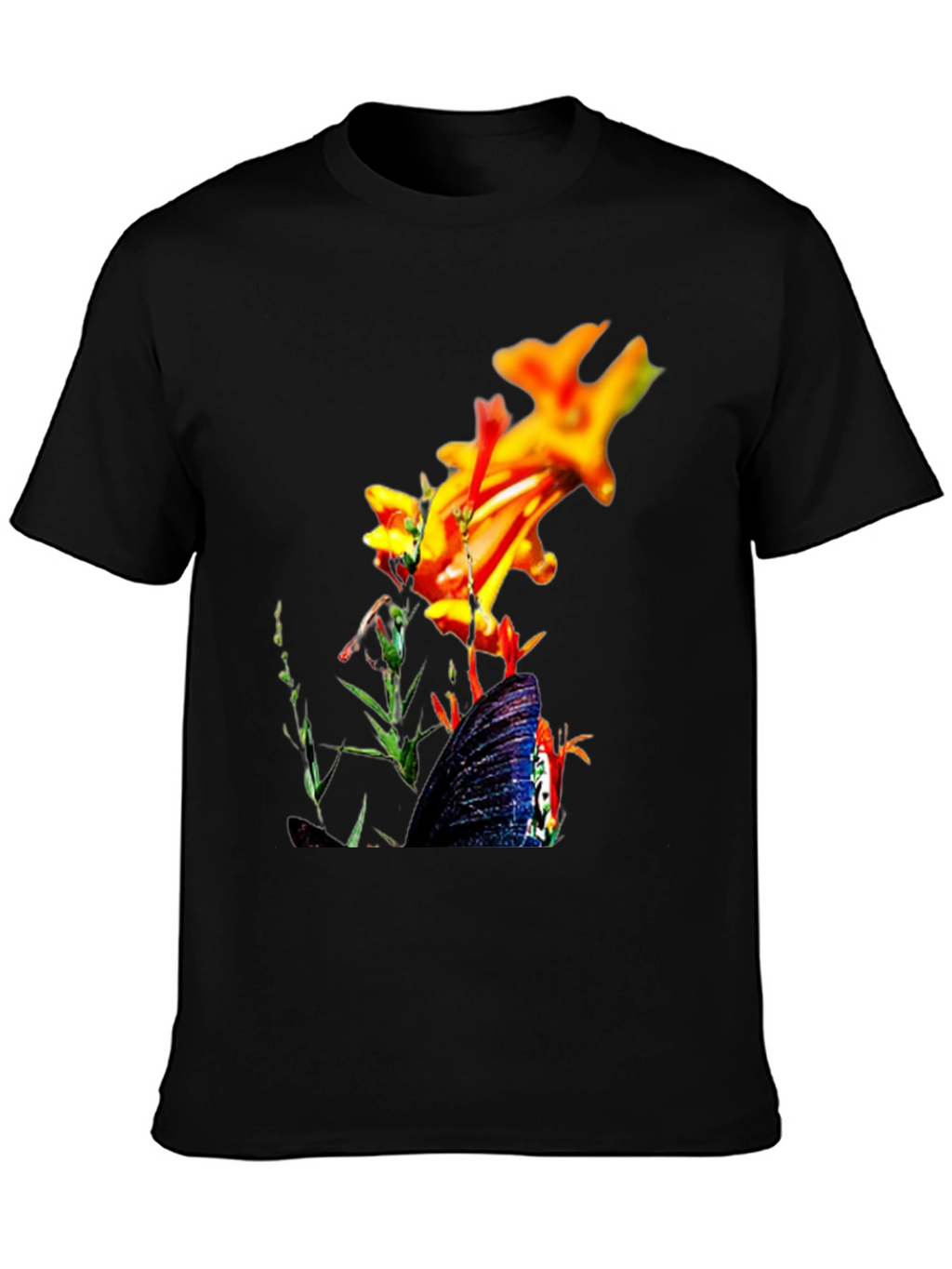 Floral Butterfly Graphic Black T-Shirt