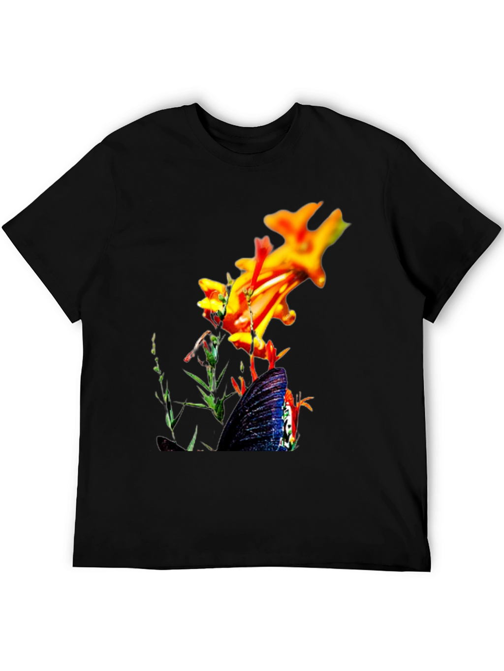 Floral Butterfly Graphic Black T-Shirt