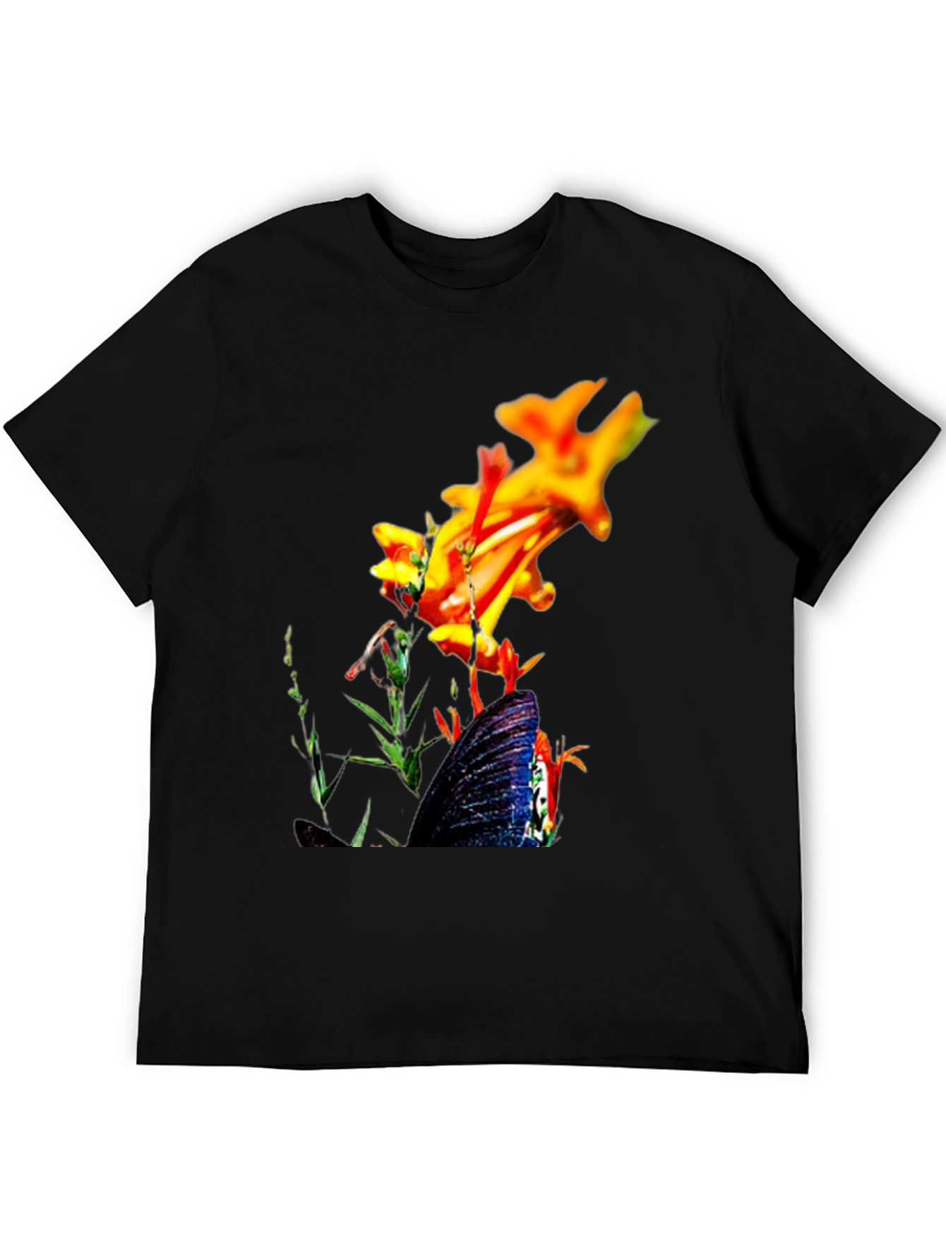 Floral Butterfly Graphic Black T-Shirt