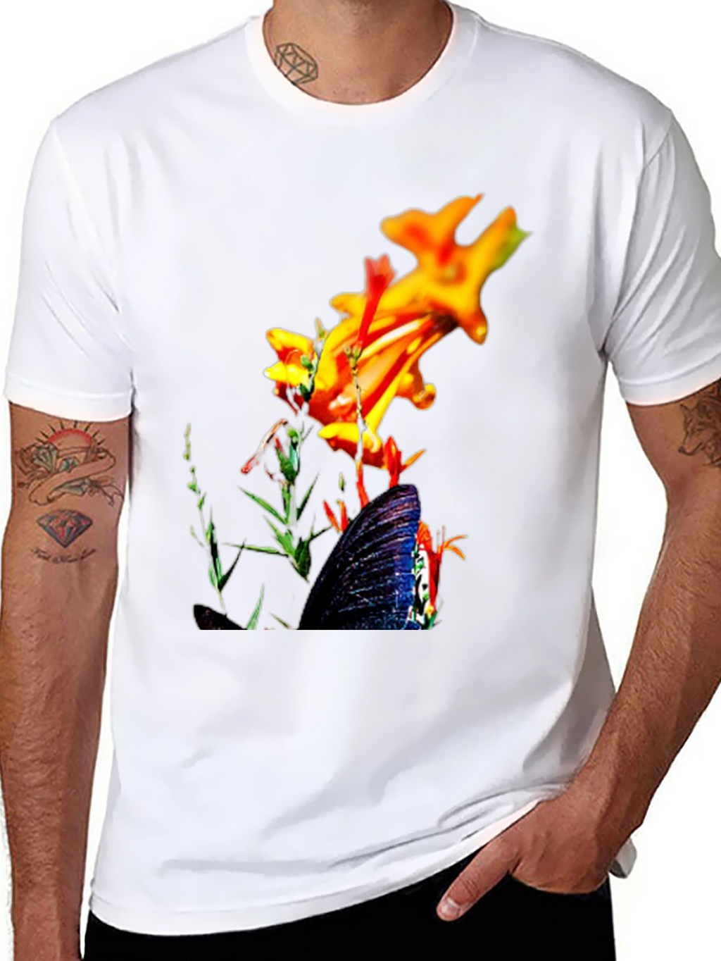 Floral Butterfly Graphic Black T-Shirt