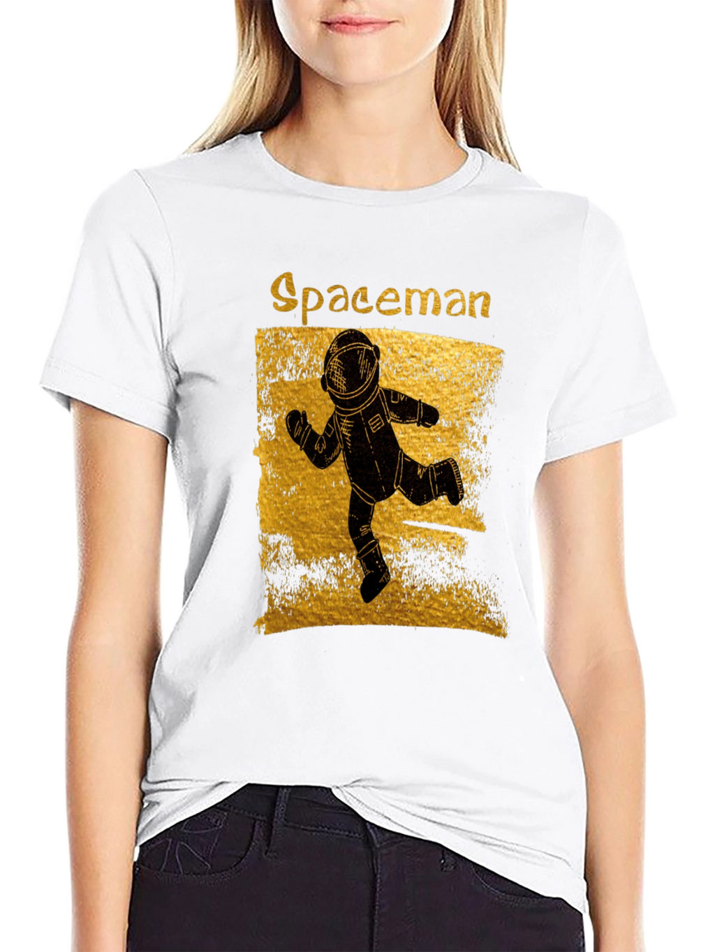 Spaceman Graphic T-Shirt - Distressed Gold Design