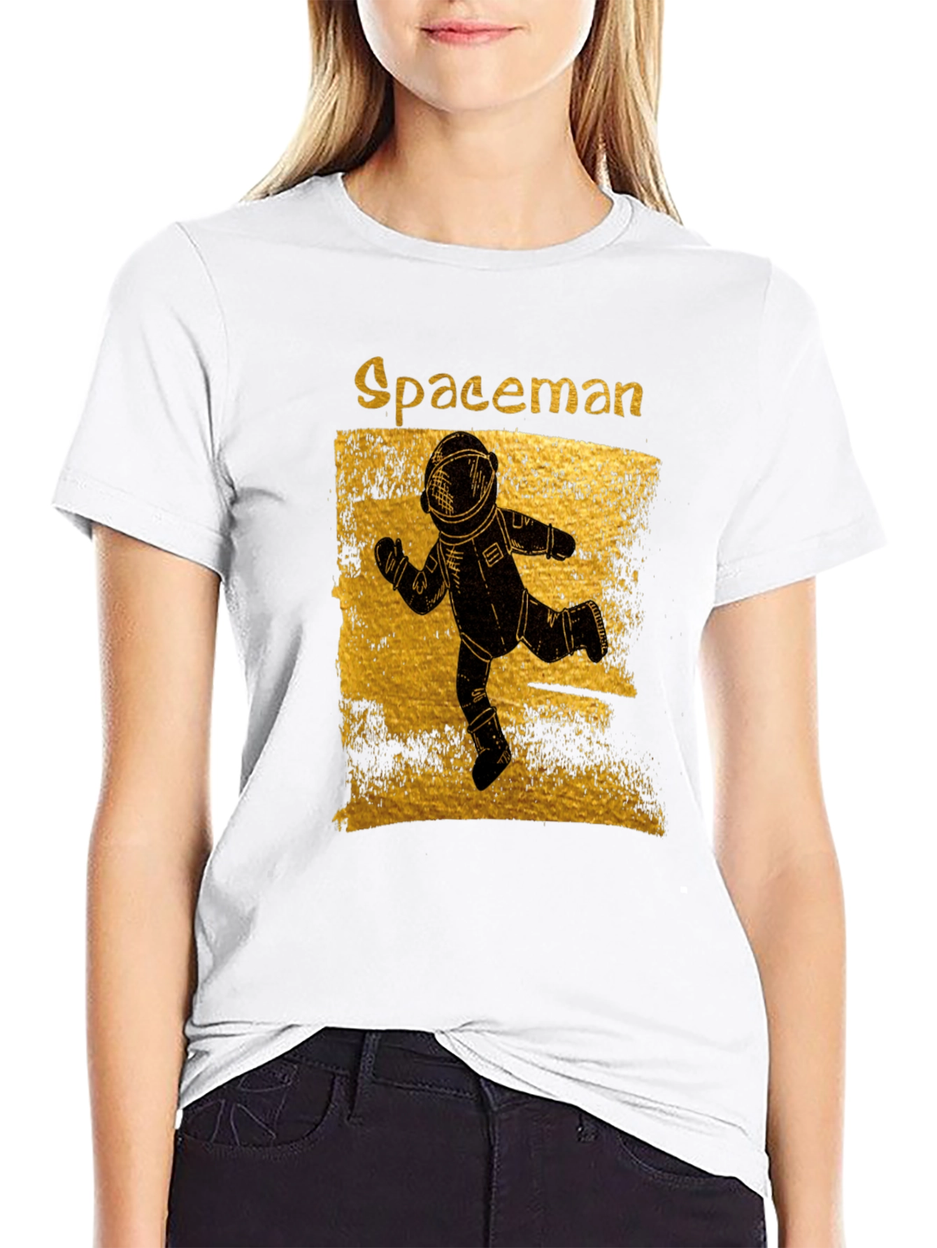 Spaceman Graphic T-Shirt - Distressed Gold Design