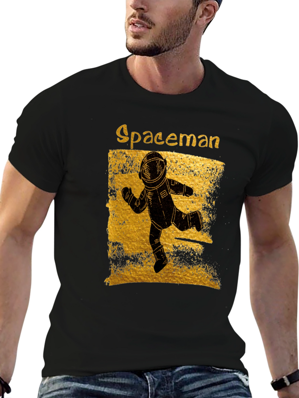 Spaceman Graphic T-Shirt - Distressed Gold Design