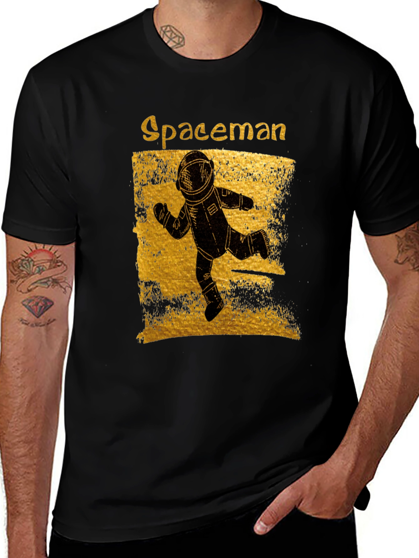 Spaceman Graphic T-Shirt - Distressed Gold Design
